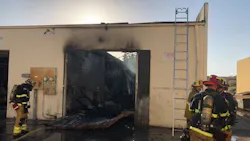 Firefighters on scene after a two-alarm fire at an auto body shop in Westminster, CA, on Thursday, Oct. 11, 2018. Firefighters on scene after a two-alarm fire at an auto body shop in Westminster, CA, on Thursday, Oct. 11, 2018.