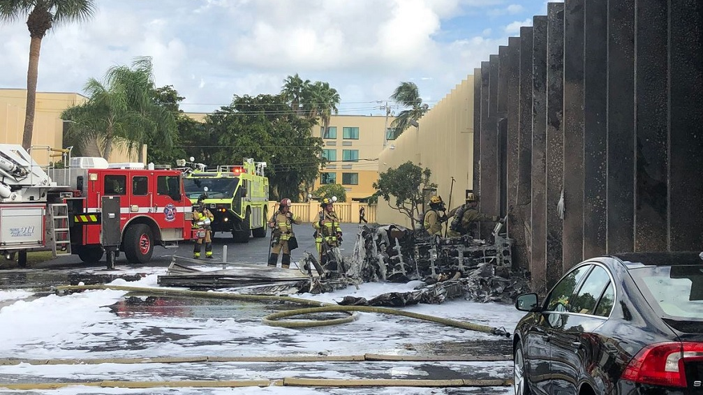 Firefighters on scene after a small plane crashed into a center for autistic children in Ft. Lauderdale on Saturday, Dec. 1, 2018.