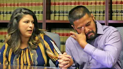 Orlando Police Officer Gerry Realin, right, wipes tears from his eyes as his wife Jessica speaks during an interview on Aug. 11, 2016, nearly two months after the Pulse nightclub shooting in Orlando, FL. Officer Realin, who was on the Hazmat team that had to remove all the bodies from the club, has dealt with PTSD and blood pressure so high he was admitted to a hospital. Orlando Police Officer Gerry Realin, right, wipes tears from his eyes as his wife Jessica speaks during an interview on Aug. 11, 2016, nearly two months after the Pulse nightclub shooting in Orlando, FL. Officer Realin, who was on the Hazmat team that had to remove all the bodies from the club, has dealt with PTSD and blood pressure so high he was admitted to a hospital.
