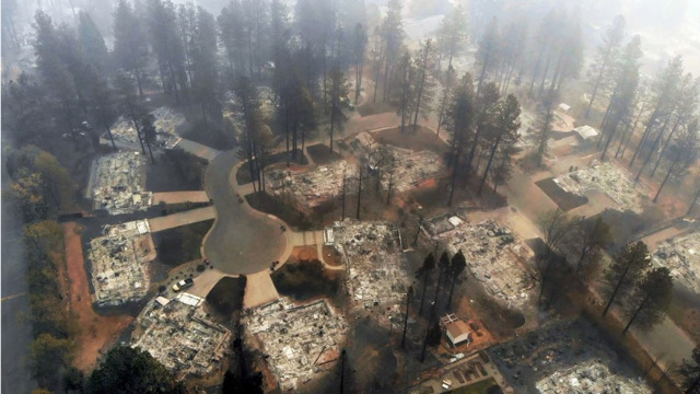 An aeriel view of Paradise, CA, on Thursday, Nov. 15, 2018 after the Camp Fire burned more than 7,000 structures in the town.