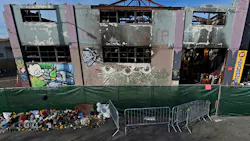 The view outside the scorched Ghost Ship warehouse building in Oakland, CA. The blaze tore through the two-story building on the 1300 block of 31st Avenue, killing 36 people. The view outside the scorched Ghost Ship warehouse building in Oakland, CA. The blaze tore through the two-story building on the 1300 block of 31st Avenue, killing 36 people.