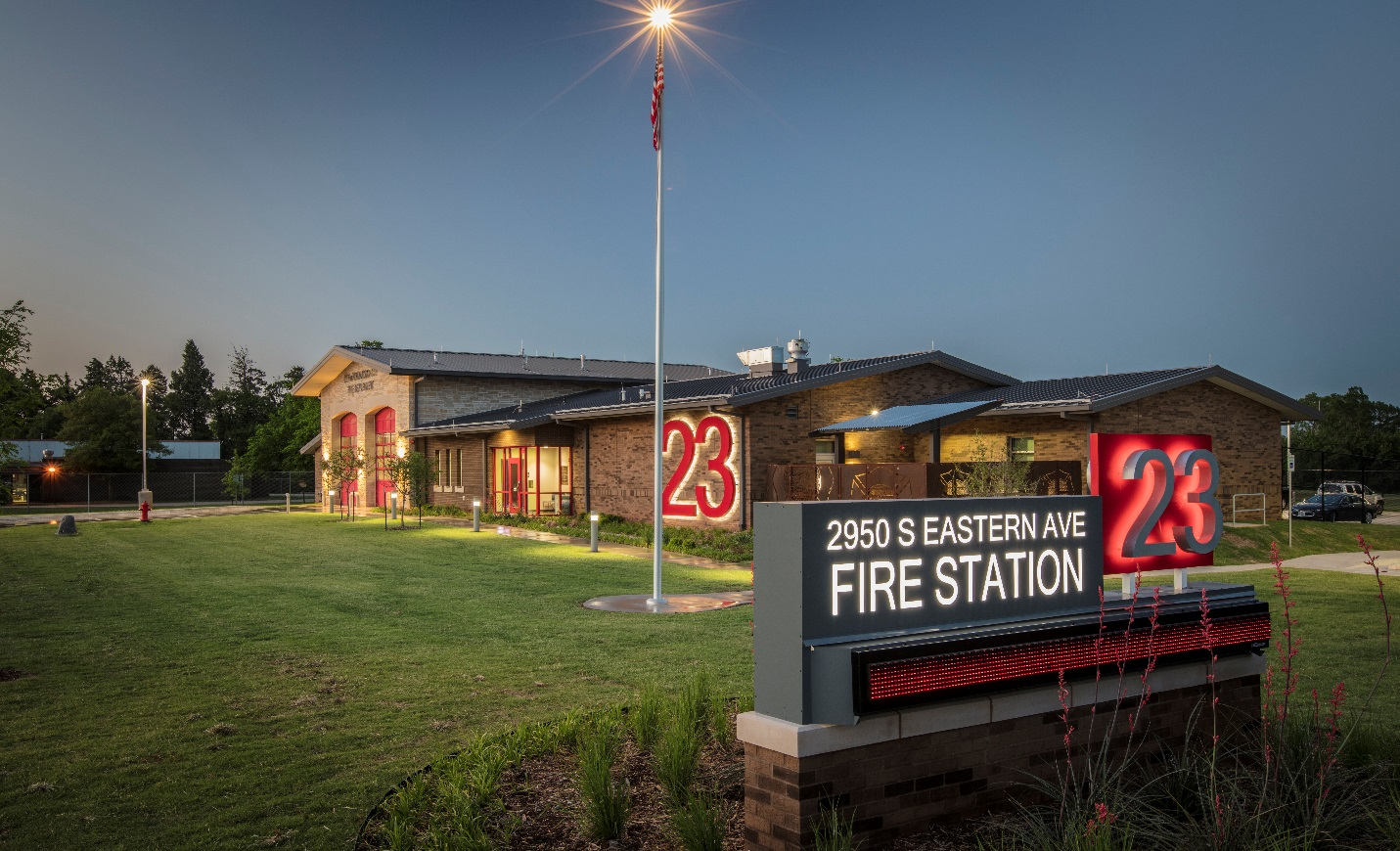 Oklahoma City's Fire Station No. 23 is built on a corner site in a combined industrial/residential area. The original station is next door and remained operational during construction.