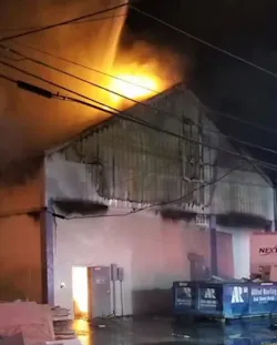 Nearly 40 firefighters from nine departments battled a three-alarm warehouse blaze Wednesday night in Tamarac, FL. Nearly 40 firefighters from nine departments battled a three-alarm warehouse blaze Wednesday night in Tamarac, FL.