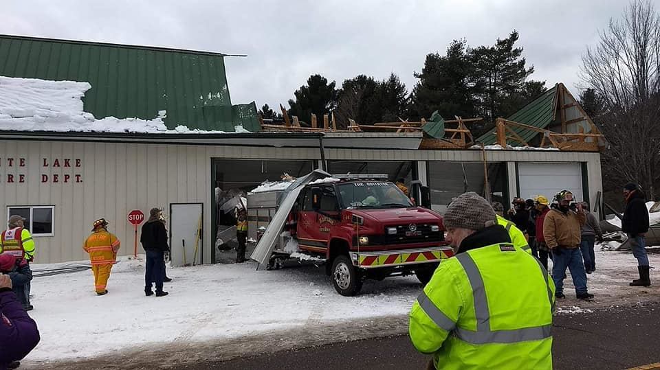 No one was hurt after snow caused the roof to collapse at a White Lake, WI, Volunteer Fire Department station Sunday morning.