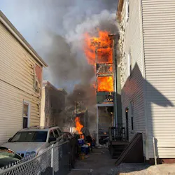 An off-duty Nahant, MA, firefighter led 13 people to safety from a burning building Wednesday. An off-duty Nahant, MA, firefighter led 13 people to safety from a burning building Wednesday.