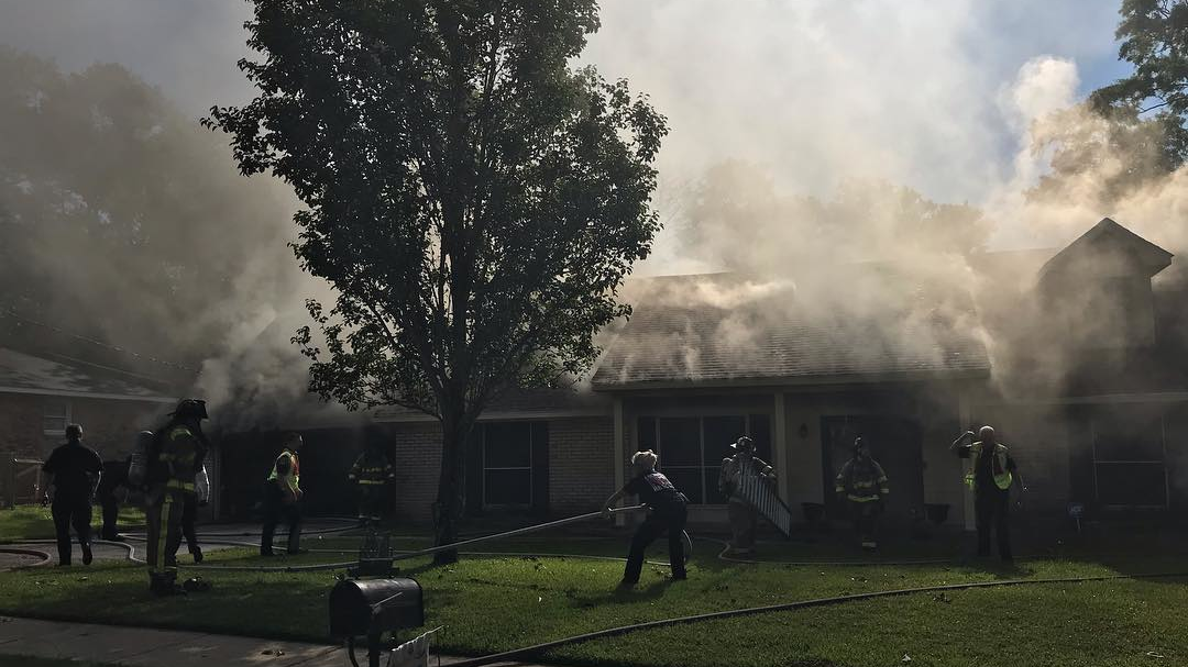 A veteran Mobile, AL, firefighter suffered a 'trauma injury' while battling a blaze Monday.