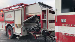 A 'blocker' apparatus protected several Irving, TX, firefighters and police officers when a car crashed through a previous accident scene in March. A 'blocker' apparatus protected several Irving, TX, firefighters and police officers when a car crashed through a previous accident scene in March.