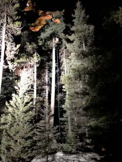 After the firefighter ascended the tree and set up a rigging system, the pilot was lowered from the plane to rescuers on the ground. The operation took two hours. After the firefighter ascended the tree and set up a rigging system, the pilot was lowered from the plane to rescuers on the ground. The operation took two hours.