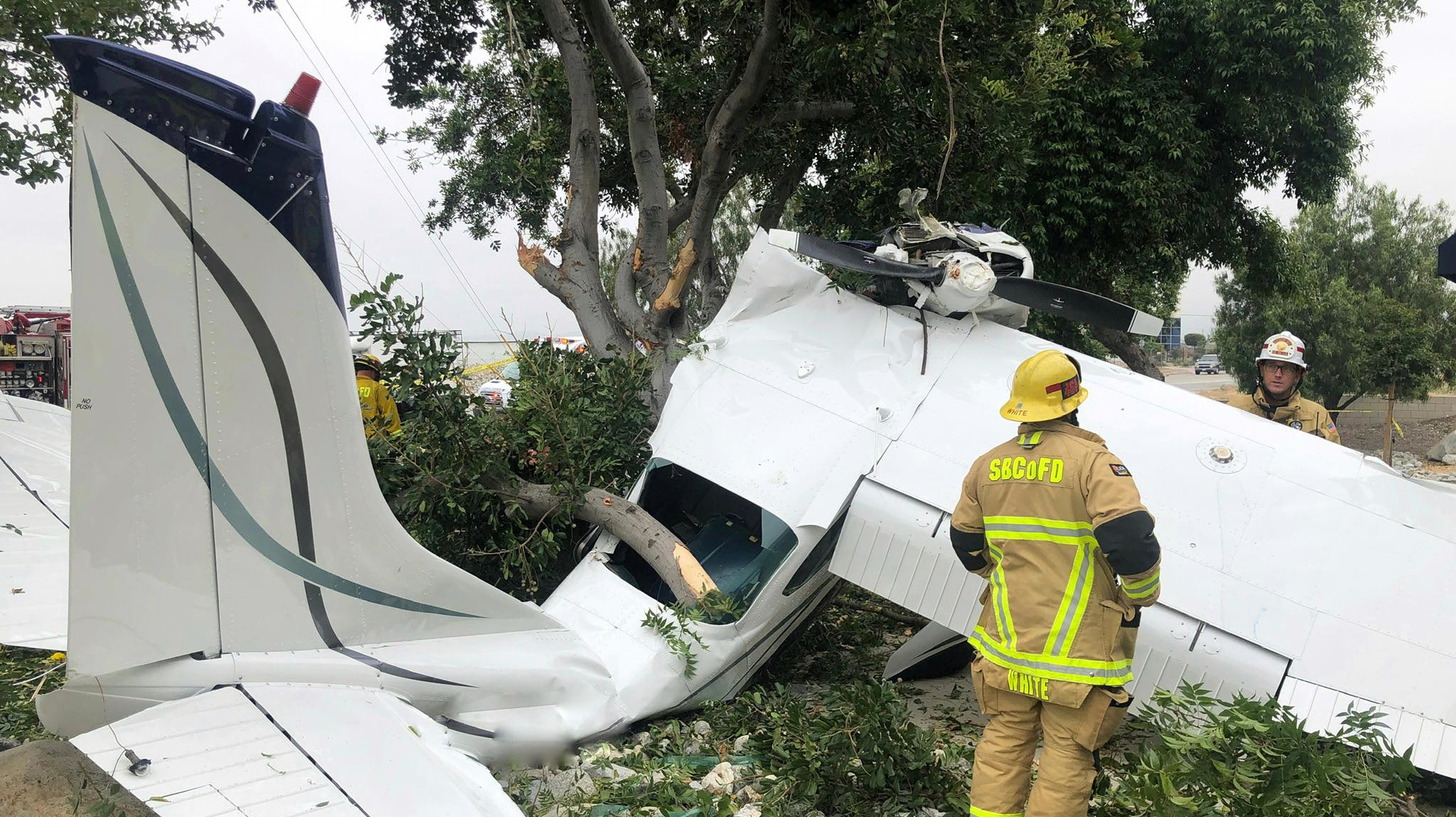 Three men escaped a small-engine plane crash Saturday in Upland, CA, with only minor injuries.