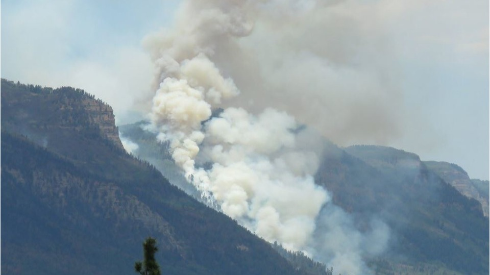 Last summer's 416 wildfire burns in the mountains in La Plata County, CO, north of Durango.