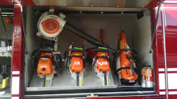 This equipment layout was conducted after delivery to maximize the space for mounting of four saws, a leaf blower and spare fuel. This equipment layout was conducted after delivery to maximize the space for mounting of four saws, a leaf blower and spare fuel.