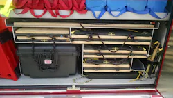 This compartment was designed with a shelf and module to accommodate a set of air bags mated with plywood, controllers and shoring material to use all available space. This compartment was designed with a shelf and module to accommodate a set of air bags mated with plywood, controllers and shoring material to use all available space.
