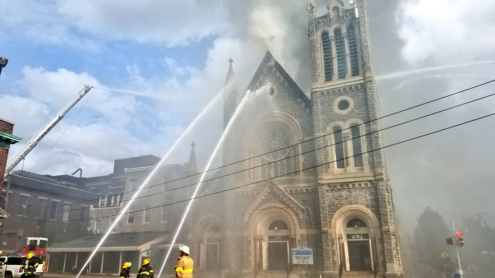 Around 75 to 100 Philadelphia firefighters responded Tuesday to a massive multi-alarm fire at the Great Bible Way Temple in West Philadelphia.