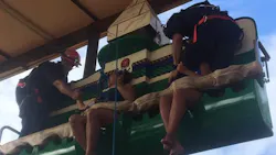Winter Haven, FL, firefighters rescue two women trapped on Legoland's Beetle Bounce ride Friday. Winter Haven, FL, firefighters rescue two women trapped on Legoland's Beetle Bounce ride Friday.