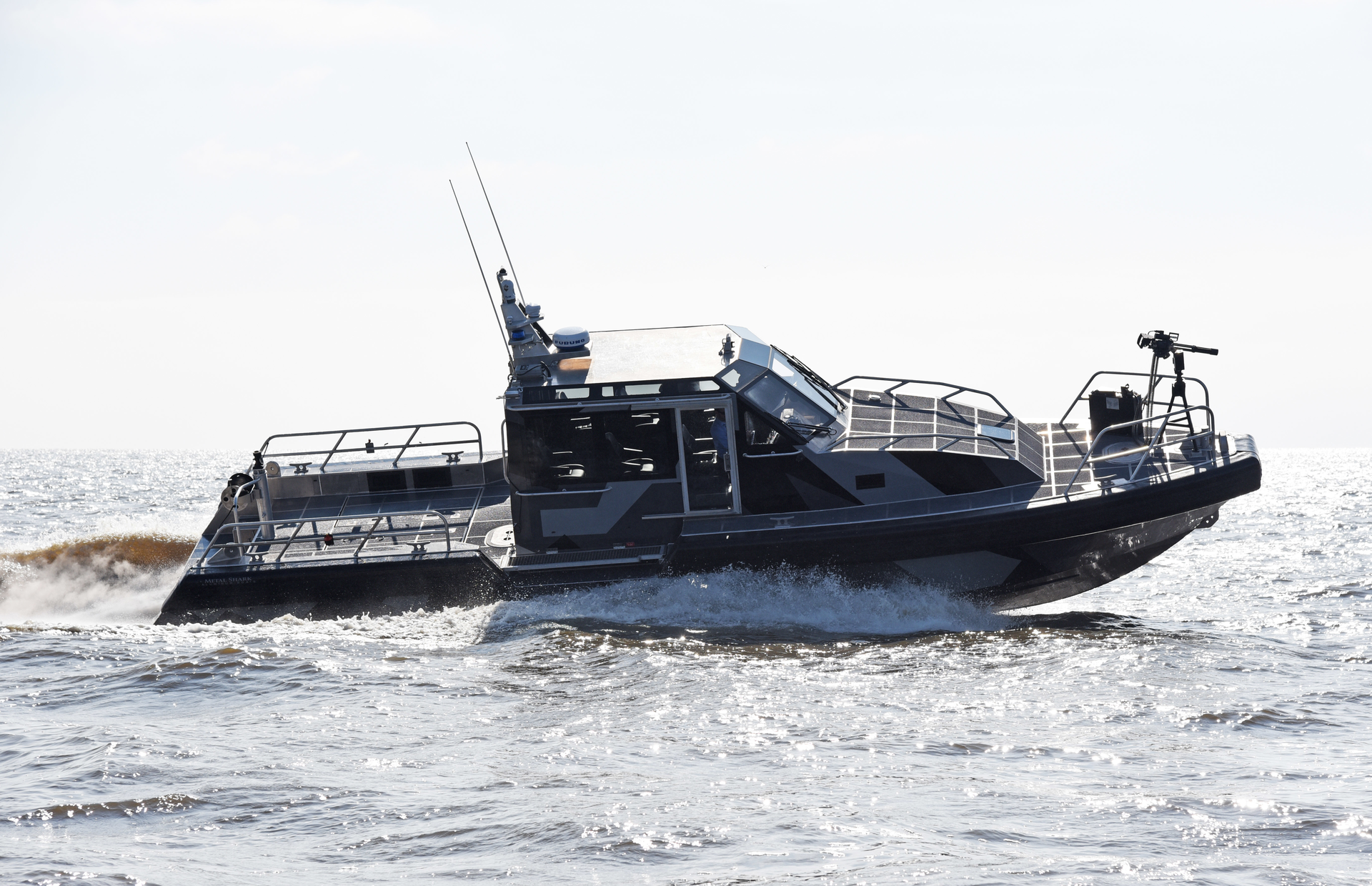 A Metal Shark 45 Defiant patrol vessel, similar to the vessels being built for the Peruvian Navy at Metal Shark&rsquo;s Jeanerette, Louisiana USA production facility.