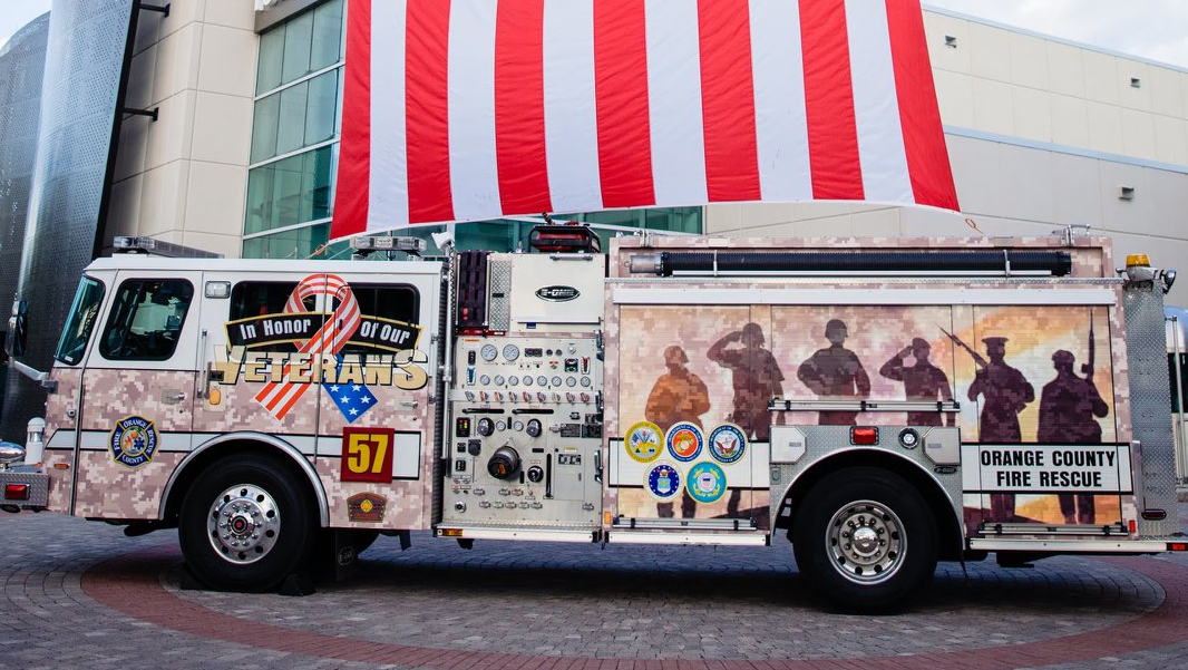 A newly designed Orange County, FL, fire apparatus is now adorned to honor U.S. veterans.