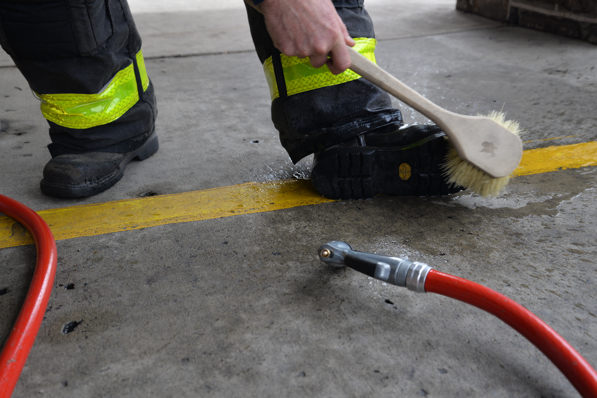 Wash off bunker boots after a work&shy;ing fire. Boots contribute significantly to cross-contamination.