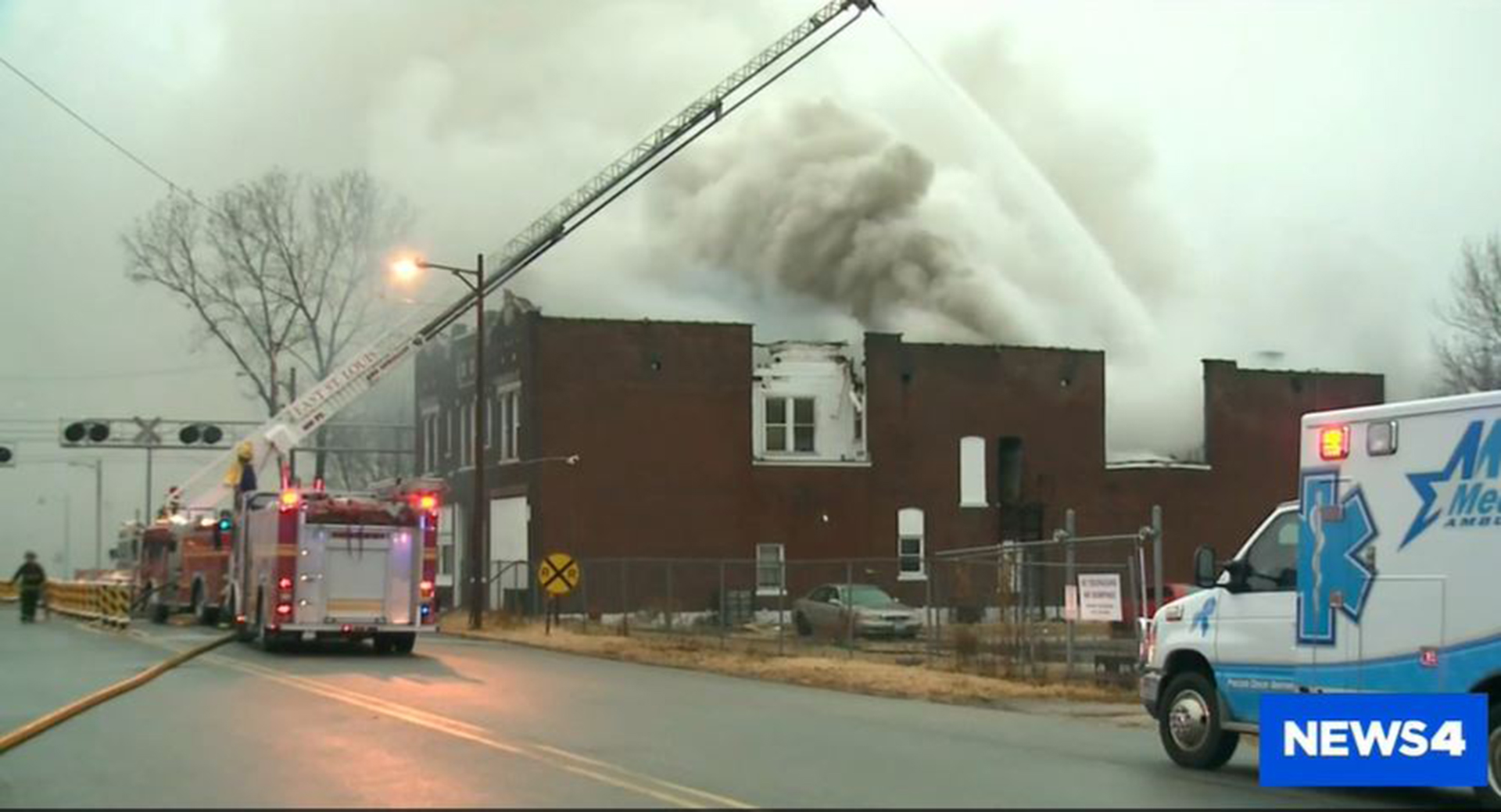 Fire tore through the East St. Louis apartment building Saturay morning.