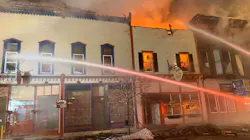Firefighters from Boonviille, NY, and six other departments battle an overnight blaze that burned at least three buildings Tuesday and displaced multiple families. Firefighters from Boonviille, NY, and six other departments battle an overnight blaze that burned at least three buildings Tuesday and displaced multiple families.