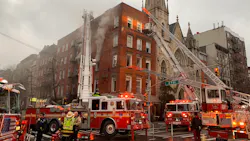 Five FDNY firefighters were injured—one seriously—while battling a three-alarm blaze that broke out at a five-story apartment building Monday. Five FDNY firefighters were injured—one seriously—while battling a three-alarm blaze that broke out at a five-story apartment building Monday.