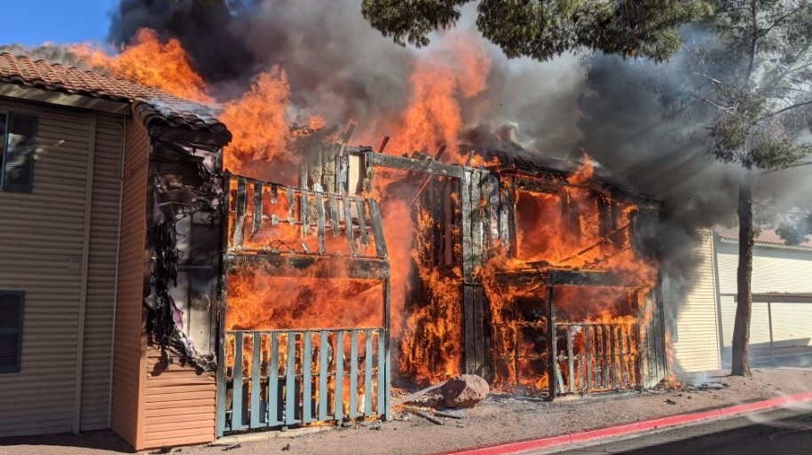 Las Vegas and Clark County firefighters needed nearly an hour to get the two-alarm apartment blaze under control Tuesday.