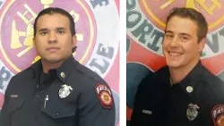 Porterville, CA, Fire Capt. Ramon Figueroa (left) and firefighter Patrick Jones. Porterville, CA, Fire Capt. Ramon Figueroa (left) and firefighter Patrick Jones.