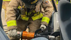 A Topeka, KS, firefighter trains on vehicle extrication in March. A Topeka, KS, firefighter trains on vehicle extrication in March.