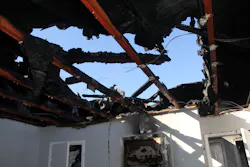 The single layer of half-inch sheetrock that made up the ceiling of an upstairs bedroom in a townhome became saturated from a fire attack above the ceiling that was required, because fire spread into the attic space. The single layer of half-inch sheetrock that made up the ceiling of an upstairs bedroom in a townhome became saturated from a fire attack above the ceiling that was required, because fire spread into the attic space.