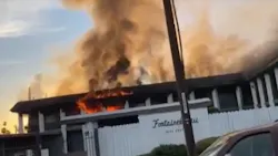Fresno, CA, crews put out a two-alarm fire at an apartment building Saturday. Fresno, CA, crews put out a two-alarm fire at an apartment building Saturday.