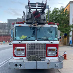 Cleveland Fire Department's Ladder 23 was placed out of service after bottles and rocks were thrown at it during protests Saturday, smashing the vehicle's windshield. Cleveland Fire Department's Ladder 23 was placed out of service after bottles and rocks were thrown at it during protests Saturday, smashing the vehicle's windshield.