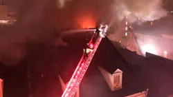 Two New Orleans firefighters were injured during a four-alarm hotel blaze late Thursday. Two New Orleans firefighters were injured during a four-alarm hotel blaze late Thursday.