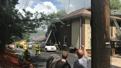 A Pittsburgh firefighter was injured battling a blaze that began in a vehicle and spread to a duplex Monday. A Pittsburgh firefighter was injured battling a blaze that began in a vehicle and spread to a duplex Monday.