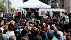 Hundreds listen to Kirsten Harris-Talley, running for State Representative in the 37th Legislative District, as she speaks at the Capitol Hill Occupied Protest (CHOP) in Seattle, WA, on June 13, 2020. Hundreds listen to Kirsten Harris-Talley, running for State Representative in the 37th Legislative District, as she speaks at the Capitol Hill Occupied Protest (CHOP) in Seattle, WA, on June 13, 2020.
