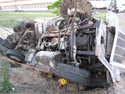 Because passenger vehicles are lighter in weight than commercial vehicles and can end up underneath them in the event of a traffic accident, moving or displacing the commercial vehicle might be necessary to remove a victim in a passenger vehicle. This vehicle was stabilized using cribbing, struts and cables in conjunction with heavy-duty wreckers, lifting the load as crews stabilized from the ground up. Because passenger vehicles are lighter in weight than commercial vehicles and can end up underneath them in the event of a traffic accident, moving or displacing the commercial vehicle might be necessary to remove a victim in a passenger vehicle. This vehicle was stabilized using cribbing, struts and cables in conjunction with heavy-duty wreckers, lifting the load as crews stabilized from the ground up.