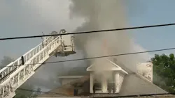 Bellevue, PA, firefighters battled a five-alarm blaze that broke out in a five-unit apartment house Friday. Bellevue, PA, firefighters battled a five-alarm blaze that broke out in a five-unit apartment house Friday.