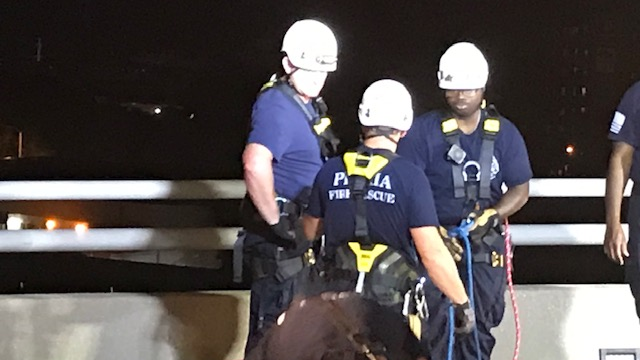 Firefighters from Peoria's technical rescue team saved a man threatening to jump from the Bob Michel Bridge on Saturday.