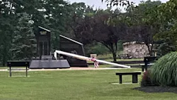 A flagpole at a Washingtonville, NY, memorial honoring five firefighters from the area who died stemming from the 9/11 attacks was vandalized. A flagpole at a Washingtonville, NY, memorial honoring five firefighters from the area who died stemming from the 9/11 attacks was vandalized.
