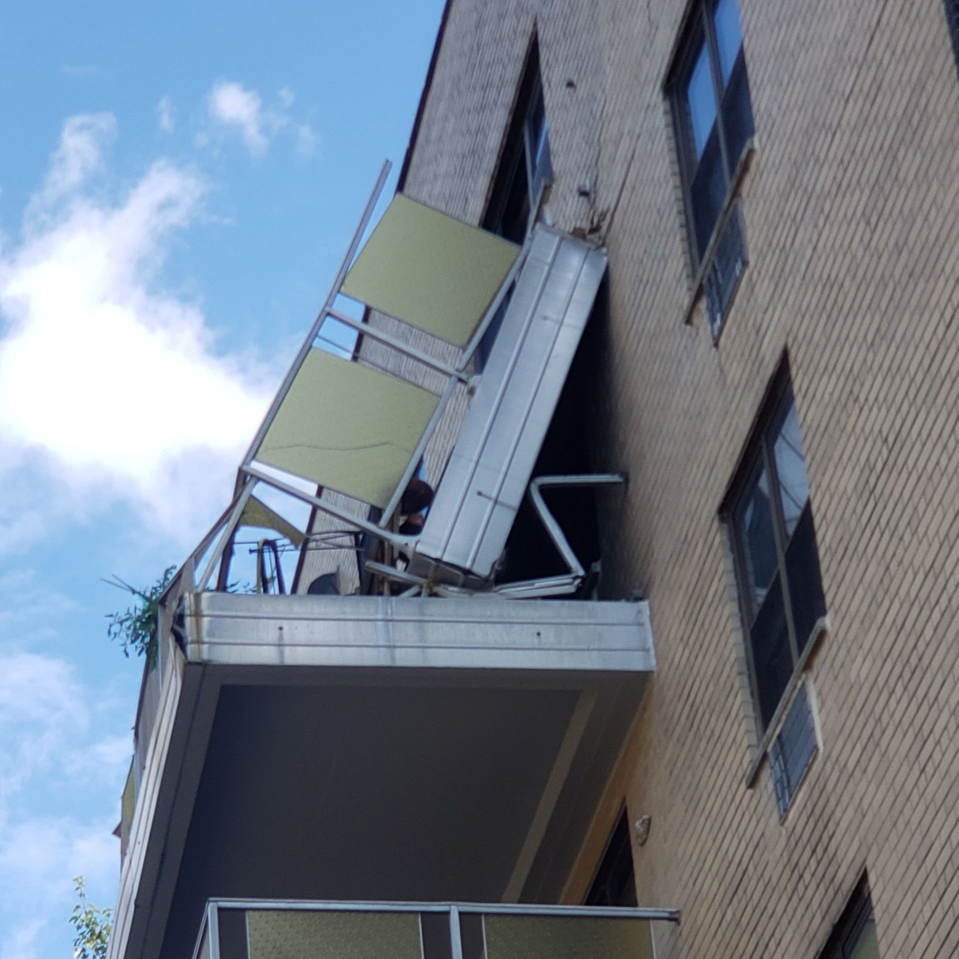 Mount Kisco, NY, firefighters responded to the collapse of a seventh-floor concrete apartment balcony July 31.