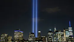 The 'Tribute in Light' rises skyward on the 18th anniversary of the 9/11 terror attacks on Sept. 11, 2019, in New York City. The 'Tribute in Light' rises skyward on the 18th anniversary of the 9/11 terror attacks on Sept. 11, 2019, in New York City.