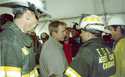 Daniel Nigro, who was FDNY chief of operations of 9/11 (left) and Sal Cassano, who was the citywide tour commander on 9/11, meet with President George W. Bush at Ground Zero. Daniel Nigro, who was FDNY chief of operations of 9/11 (left) and Sal Cassano, who was the citywide tour commander on 9/11, meet with President George W. Bush at Ground Zero.