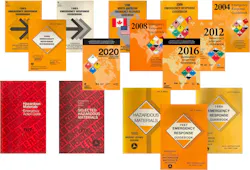 There have been 12 editions of the Emergency Response Guidebook in the form that we see it today: 1980, 1984, 1987, 1990, 1993, 1996, 2000, 2004, 2008, 2012, 2016 and 2020. There have been 12 editions of the Emergency Response Guidebook in the form that we see it today: 1980, 1984, 1987, 1990, 1993, 1996, 2000, 2004, 2008, 2012, 2016 and 2020.