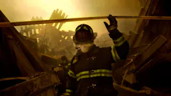 FDNY firefighters search through the rubble of the south tower of the World Trade Center in New York City on Sept. 11, 2001. FDNY firefighters search through the rubble of the south tower of the World Trade Center in New York City on Sept. 11, 2001.