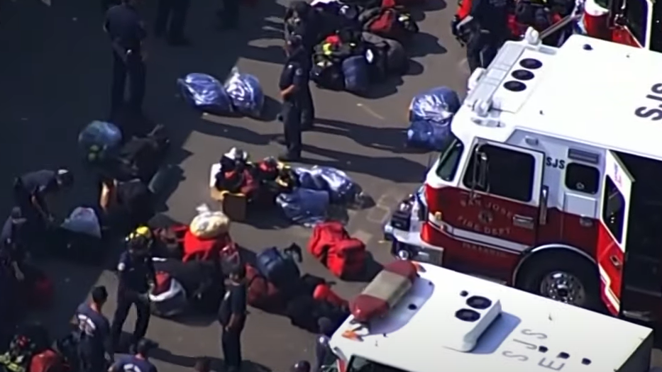 Sixteen CAL FIRE firefighters who had been battling the Glass Fire were taken to base camp at the Sonoma County Fairgrounds in Santa Rosa, CA, to be examined for possible carbon monoxide poisoning Tuesday.