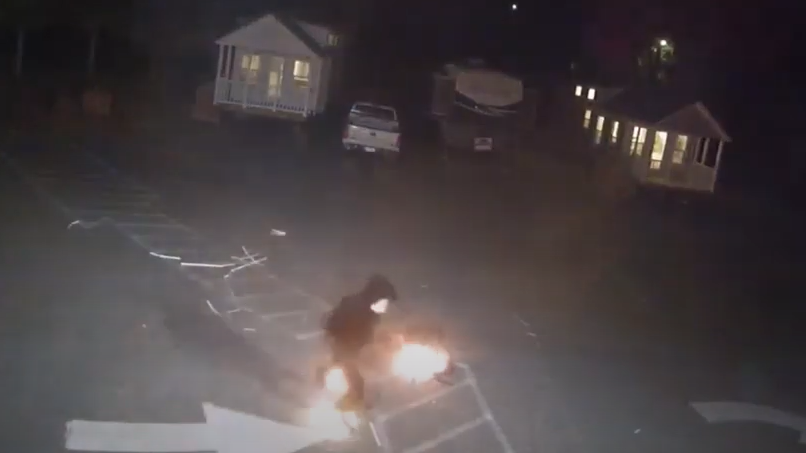 A video released by the Catawba County, NC, Sheriff's Office shows a suspected arsonist fleeing a Sherrills Ford RV resort business office Nov. 1 after his pants apparently catch fire.