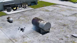 A drone that is equipped with a thermal imaging camera can see the liquid levels in hazmat containers. A drone that is equipped with a thermal imaging camera can see the liquid levels in hazmat containers.