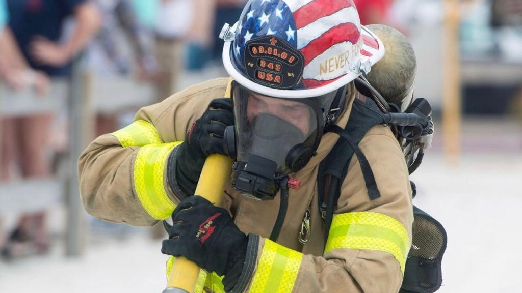 St. George Fire Department Lt. Jared Richardson participating in the Pensacola Beach Firefighter Challenge in 2019.