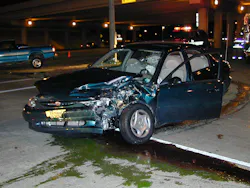 Responders who are on scene must determine what fluid is leaking or spilled. In this case, the green-colored fluid most likely is antifreeze. The darker red-brown fluid should be anticipated to be transmission fluid. Responders who are on scene must determine what fluid is leaking or spilled. In this case, the green-colored fluid most likely is antifreeze. The darker red-brown fluid should be anticipated to be transmission fluid.