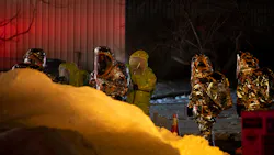 Hazmat crews work to clean up a nitric acid spill that occurred from a truck at Rafferty Aluminum & Steel in Sterling, MA, on Tuesday. Hazmat crews work to clean up a nitric acid spill that occurred from a truck at Rafferty Aluminum & Steel in Sterling, MA, on Tuesday.