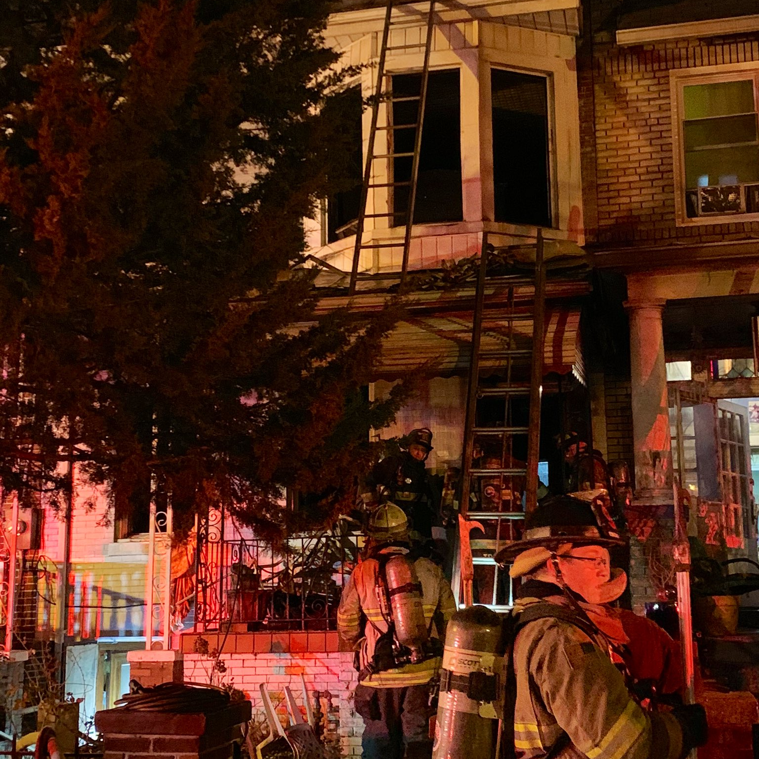 A D.C. Fire and EMS firefighter was injured in a rowhouse fire in the Petworth neighborhood that killed two people early Thursday.