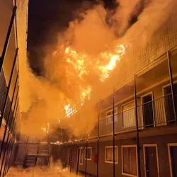 New Orleans firefighters battled a raging four-alarm blaze Wednesday. New Orleans firefighters battled a raging four-alarm blaze Wednesday.